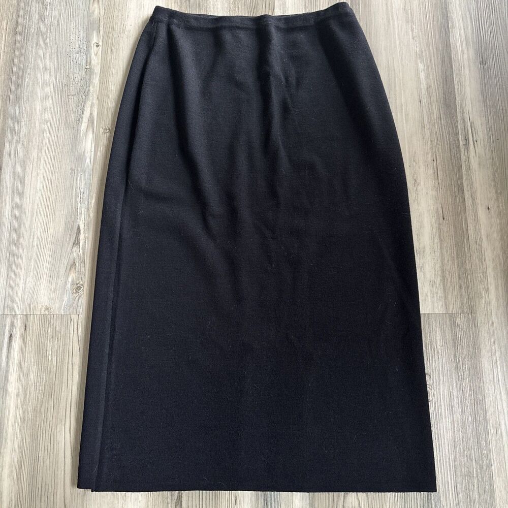 Vintage BP Made In Italy 100% Merino Wool Black Midi Skirt Pull On Size Large